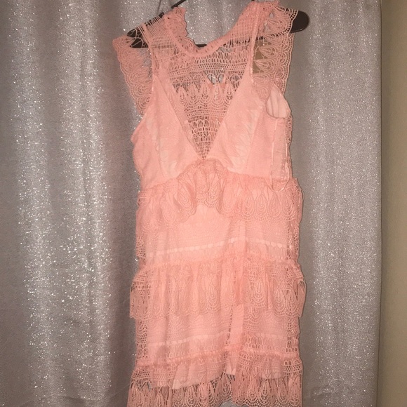 Nasty Girl Crotchet High Neck Tiered Dress, Pink - Picture 3 of 3